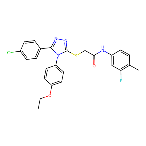 2-{[5-(4-chlorophenyl)-4-(4-ethoxyphenyl)-4H-1,2,4-triazol-3-yl]sulfanyl}-N-(3-fluoro-4-methylphenyl)acetamide structure