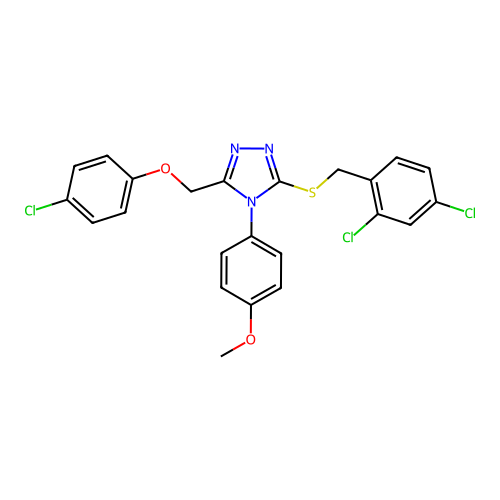 1-({5-[(2,4-dichlorophenyl)methylthio]-4-(4-methoxyphenyl)(1,2,4-triazol-3-yl) }methoxy)-4-chlorobenzene structure