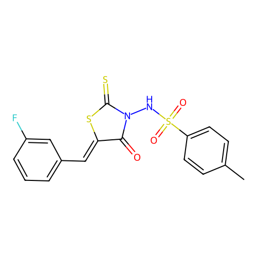 N-[(5Z)-5-(3-fluorobenzylidene)-4-oxo-2-thioxo-1,3-thiazolidin-3-yl]-4-methylbenzenesulfonamide structure