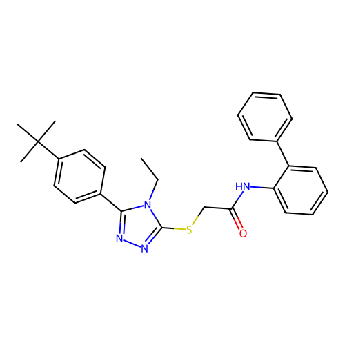 2-[[4-ethyl-5-(4-tert-butylphenyl)-1,2,4-triazol-3-yl]sulfanyl]-N-(2-phenylphenyl)acetamide structure