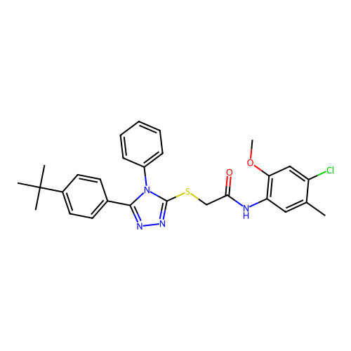2-{[5-(4-tert-butylphenyl)-4-phenyl-4H-1,2,4-triazol-3-yl]sulfanyl}-N-(4-chloro-2-methoxy-5-methylphenyl)acetamide structure