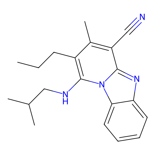 1-(isobutylamino)-3-methyl-2-propylbenzo[4,5]imidazo[1,2-a]pyridine-4-carbonitrile structure