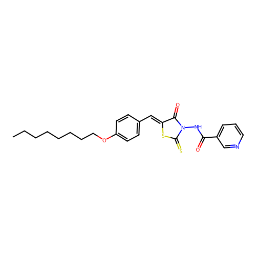 (Z)-N-(5-(4-(octyloxy)benzylidene)-4-oxo-2-thioxothiazolidin-3-yl)nicotinamide structure