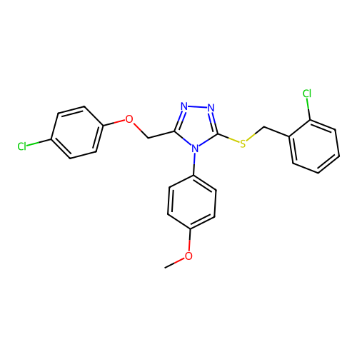 3-[(4-chlorophenoxy)methyl]-5-[(2-chlorophenyl)methylsulfanyl]-4-(4-methoxyphenyl)-1,2,4-triazole structure