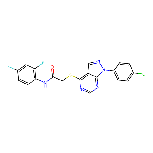 2-((1-(4-chlorophenyl)-1H-pyrazolo[3,4-d]pyrimidin-4-yl)thio)-N-(2,4-difluorophenyl)acetamide structure