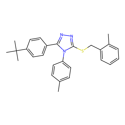 3-(4-(tert-butyl)phenyl)-5-((2-methylbenzyl)thio)-4-(p-tolyl)-4H-1,2,4-triazole structure
