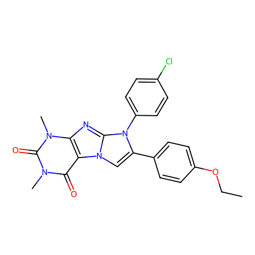 8-(4-chlorophenyl)-7-(4-ethoxyphenyl)-1,3-dimethyl-1H-imidazo[2,1-f]purine-2,4(3H,8H)-dione structure