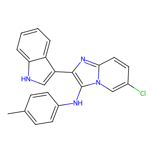 6-chloro-2-(1H-indol-3-yl)-N-(4-methylphenyl)imidazo[1,2-a]pyridin-3-amine structure