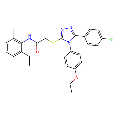 2-{[5-(4-chlorophenyl)-4-(4-ethoxyphenyl)-4H-1,2,4-triazol-3-yl]sulfanyl}-N-(2-ethyl-6-methylphenyl)acetamide structure