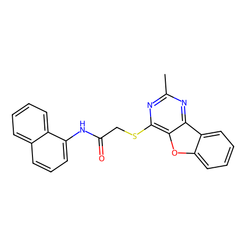 2-[(2-methyl[1]benzofuro[3,2-d]pyrimidin-4-yl)sulfanyl]-N-(naphthalen-1-yl)acetamide structure