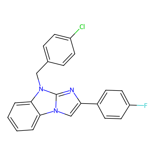 9-(4-chlorobenzyl)-2-(4-fluorophenyl)-9H-benzo[d]imidazo[1,2-a]imidazole structure