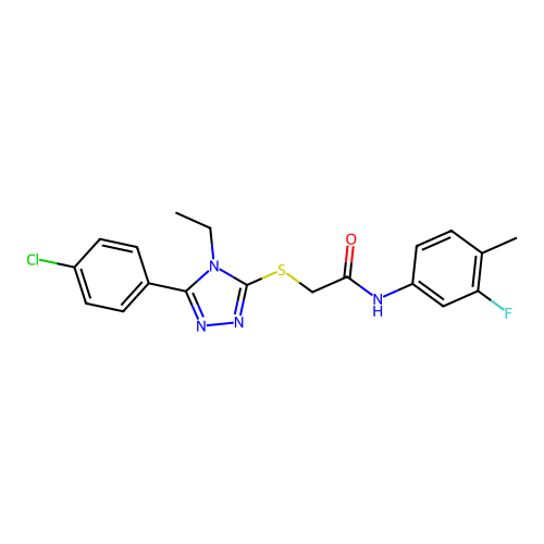 2-{[5-(4-chlorophenyl)-4-ethyl-4H-1,2,4-triazol-3-yl]sulfanyl}-N-(3-fluoro-4-methylphenyl)acetamide structure