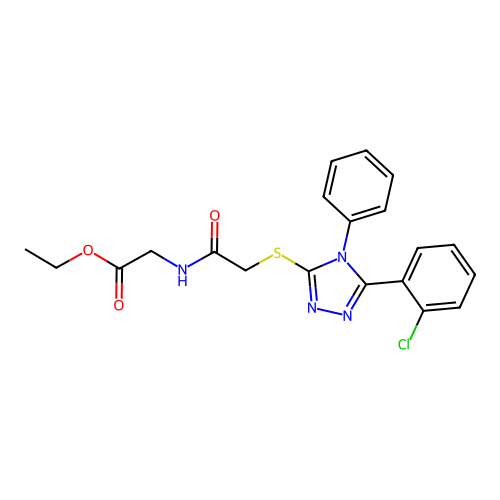 Ethyl 2-[[2-[[5-(2-chlorophenyl)-4-phenyl-1,2,4-triazol-3-yl]sulfanyl]acetyl]amino]acetate structure