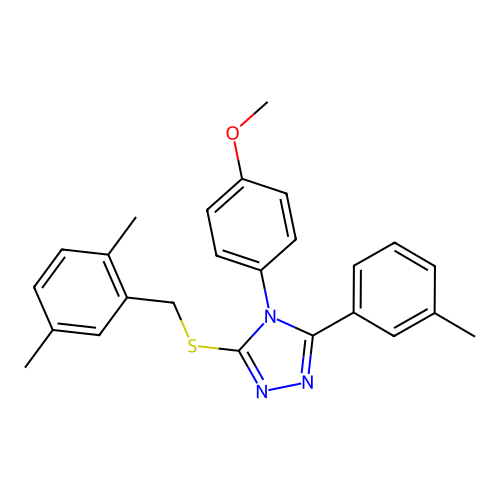 3-[(2,5-dimethylphenyl)methylsulfanyl]-4-(4-methoxyphenyl)-5-(3-methylphenyl)-1,2,4-triazole structure