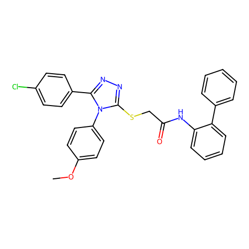 2-[[5-(4-chlorophenyl)-4-(4-methoxyphenyl)-1,2,4-triazol-3-yl]sulfanyl]-N-(2-phenylphenyl)acetamide structure
