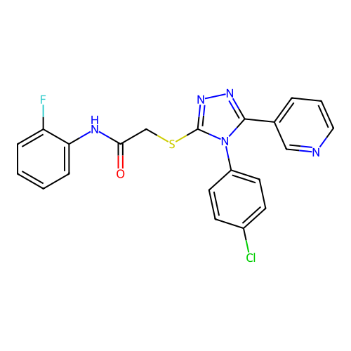 2-[[4-(4-chlorophenyl)-5-pyridin-3-yl-1,2,4-triazol-3-yl]sulfanyl]-N-(2-fluorophenyl)acetamide structure
