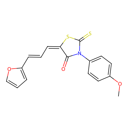 (5E)-5-[(2E)-3-(furan-2-yl)prop-2-en-1-ylidene]-3-(4-methoxyphenyl)-2-thioxo-1,3-thiazolidin-4-one structure