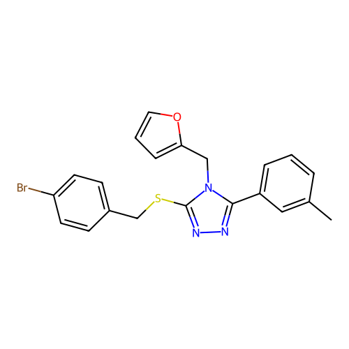 3-((4-bromobenzyl)thio)-4-(furan-2-ylmethyl)-5-(m-tolyl)-4H-1,2,4-triazole structure
