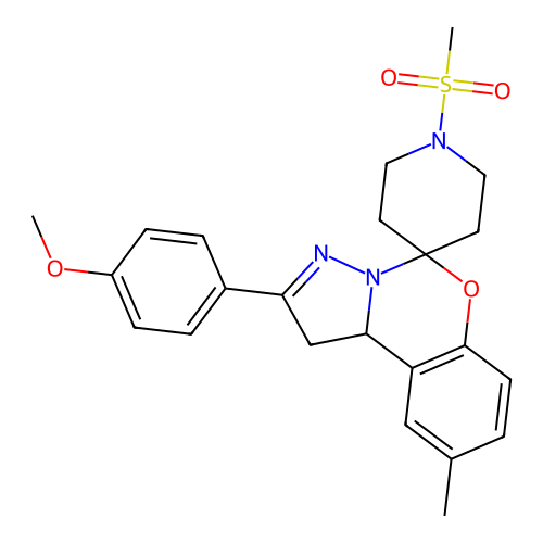2'-(4-methoxyphenyl)-9'-methyl-1-(methylsulfonyl)-1',10b'-dihydrospiro[piperidine-4,5'-pyrazolo[1,5-c][1,3]benzoxazine] structure