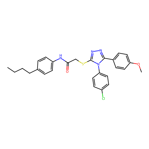 N-(4-butylphenyl)-2-[[4-(4-chlorophenyl)-5-(4-methoxyphenyl)-1,2,4-triazol-3-yl]sulfanyl]acetamide structure