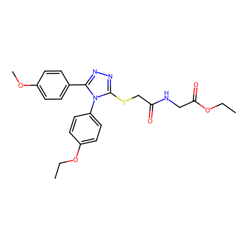 ethyl 2-(2-((4-(4-ethoxyphenyl)-5-(4-methoxyphenyl)-4H-1,2,4-triazol-3-yl)thio)acetamido)acetate structure