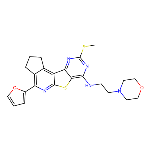 4-(furan-2-yl)-9-(methylsulfanyl)-N-[2-(morpholin-4-yl)ethyl]-2,3-dihydro-1H-cyclopenta[4',5']pyrido[3',2':4,5]thieno[3,2-d]pyrimidin-7-amine structure