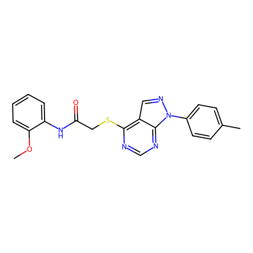N-(2-methoxyphenyl)-2-((1-(p-tolyl)-1H-pyrazolo[3,4-d]pyrimidin-4-yl)thio)acetamide structure