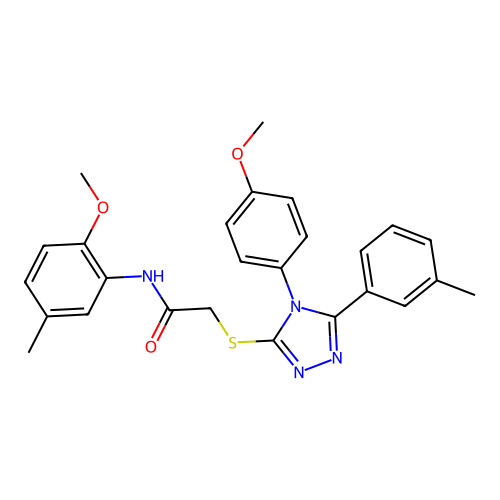 N-(2-methoxy-5-methylphenyl)-2-{[4-(4-methoxyphenyl)-5-(3-methylphenyl)-4H-1,2,4-triazol-3-yl]sulfanyl}acetamide structure