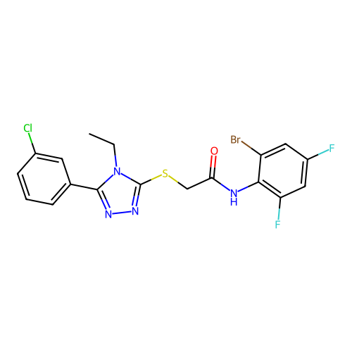 N-(2-bromo-4,6-difluorophenyl)-2-{[5-(3-chlorophenyl)-4-ethyl-4H-1,2,4-triazol-3-yl]sulfanyl}acetamide structure