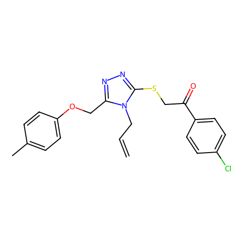 1-(4-chlorophenyl)-2-({5-[(4-methylphenoxy)methyl]-4-(prop-2-en-1-yl)-4H-1,2,4-triazol-3-yl}sulfanyl)ethanone structure