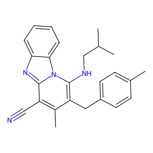 1-(isobutylamino)-3-methyl-2-(4-methylbenzyl)benzo[4,5]imidazo[1,2-a]pyridine-4-carbonitrile structure