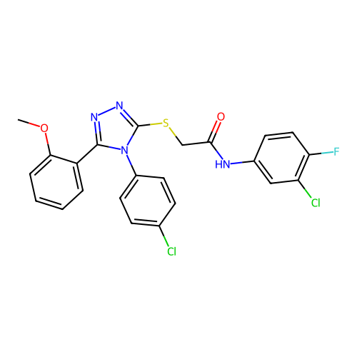 N-(3-chloro-4-fluorophenyl)-2-{[4-(4-chlorophenyl)-5-(2-methoxyphenyl)-4H-1,2,4-triazol-3-yl]sulfanyl}acetamide structure