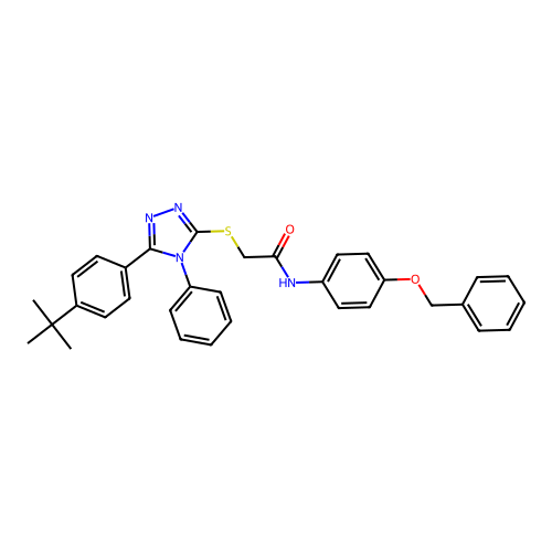 N-[4-(benzyloxy)phenyl]-2-{[5-(4-tert-butylphenyl)-4-phenyl-4H-1,2,4-triazol-3-yl]sulfanyl}acetamide structure