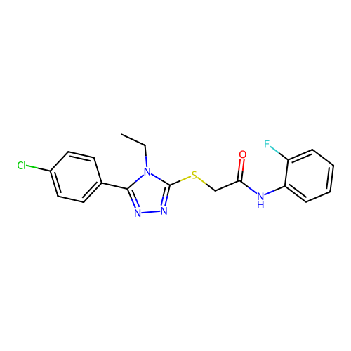 2-{[5-(4-chlorophenyl)-4-ethyl-4H-1,2,4-triazol-3-yl]sulfanyl}-N-(2-fluorophenyl)acetamide structure
