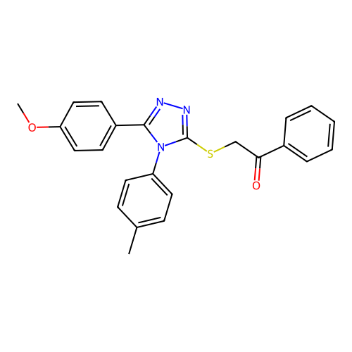 2-((5-(4-methoxyphenyl)-4-(p-tolyl)-4H-1,2,4-triazol-3-yl)thio)-1-phenylethanone structure