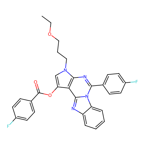 3-(3-ethoxypropyl)-5-(4-fluorophenyl)-3H-benzo[4,5]imidazo[1,2-c]pyrrolo[3,2-e]pyrimidin-1-yl 4-fluorobenzoate structure