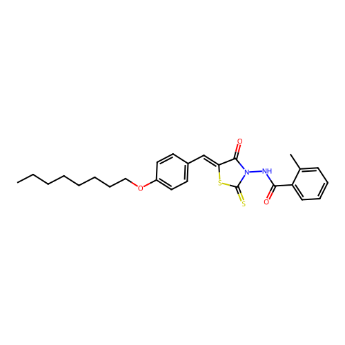 (2-methylphenyl)-N-{5-[(4-octyloxyphenyl)methylene]-4-oxo-2-thioxo(1,3-thiazol idin-3-yl)}carboxamide structure