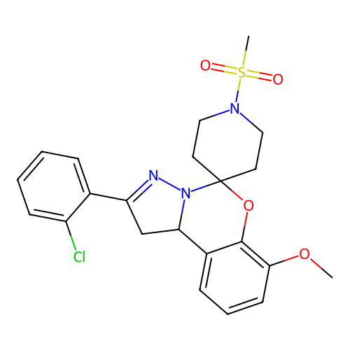 2'-(2-chlorophenyl)-7'-methoxy-1-(methylsulfonyl)-1',10b'-dihydrospiro[piperidine-4,5'-pyrazolo[1,5-c][1,3]benzoxazine] structure