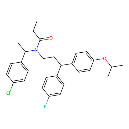N-[1-(4-chlorophenyl)ethyl]-N-[3-(4-fluorophenyl)-3-(4-propan-2-yloxyphenyl)propyl]propanamide structure