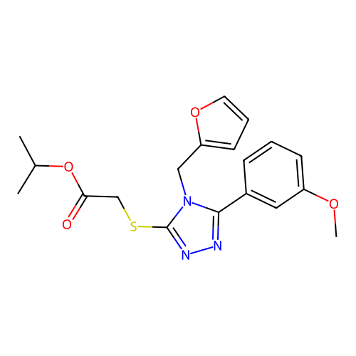 isopropyl 2-((4-(furan-2-ylmethyl)-5-(3-methoxyphenyl)-4H-1,2,4-triazol-3-yl)thio)acetate structure