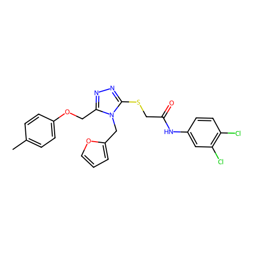 N-(3,4-dichlorophenyl)-2-((4-(furan-2-ylmethyl)-5-((p-tolyloxy)methyl)-4H-1,2,4-triazol-3-yl)thio)acetamide structure
