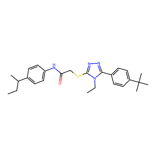 N-(4-(sec-butyl)phenyl)-2-((5-(4-(tert-butyl)phenyl)-4-ethyl-4H-1,2,4-triazol-3-yl)thio)acetamide structure