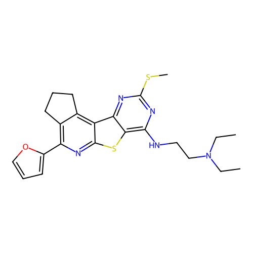 N,N-diethyl-N'-[4-(furan-2-yl)-9-(methylsulfanyl)-2,3-dihydro-1H-cyclopenta[4',5']pyrido[3',2':4,5]thieno[3,2-d]pyrimidin-7-yl]ethane-1,2-diamine structure