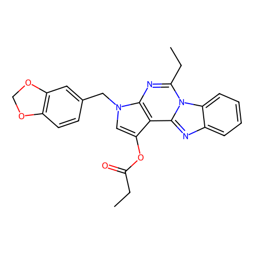 3-(1,3-benzodioxol-5-ylmethyl)-5-ethyl-3H-pyrrolo[2',3':4,5]pyrimido[1,6-a]benzimidazol-1-yl propanoate structure