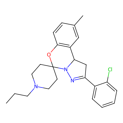 2'-(2-chlorophenyl)-9'-methyl-1-propyl-1',10b'-dihydrospiro[piperidine-4,5'-pyrazolo[1,5-c][1,3]benzoxazine] structure