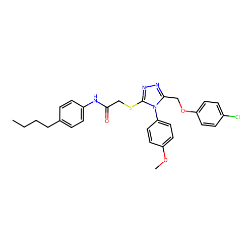 N-(4-butylphenyl)-2-((5-((4-chlorophenoxy)methyl)-4-(4-methoxyphenyl)-4H-1,2,4-triazol-3-yl)thio)acetamide structure