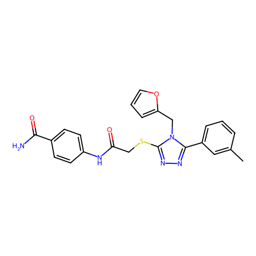 4-(2-((4-(furan-2-ylmethyl)-5-(m-tolyl)-4H-1,2,4-triazol-3-yl)thio)acetamido)benzamide structure