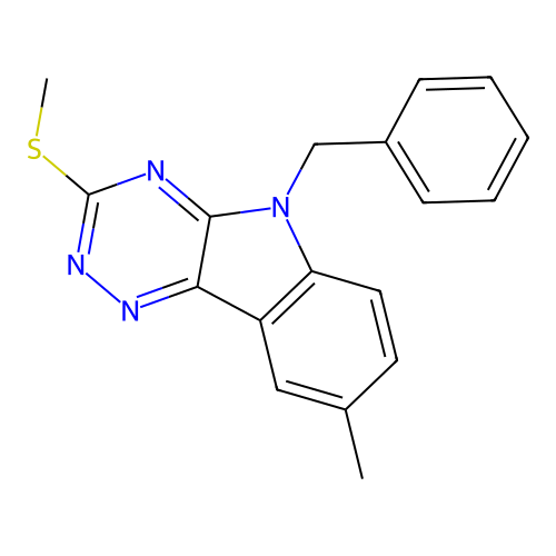 5-Benzyl-8-methyl-3-methylsulfanyl-[1,2,4]triazino[5,6-b]indole structure