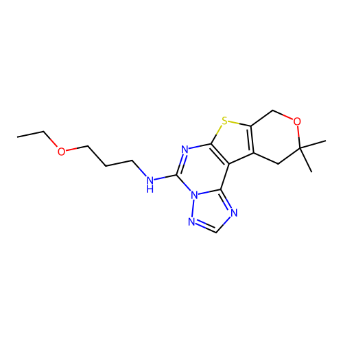 N-(3-ethoxypropyl)-10,10-dimethyl-10,11-dihydro-8H-pyrano[4',3':4,5]thieno[3,2-e][1,2,4]triazolo[1,5-c]pyrimidin-5-amine structure