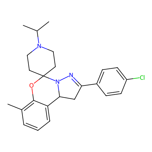 2'-(4-chlorophenyl)-7'-methyl-1-(propan-2-yl)-1',10b'-dihydrospiro[piperidine-4,5'-pyrazolo[1,5-c][1,3]benzoxazine] structure